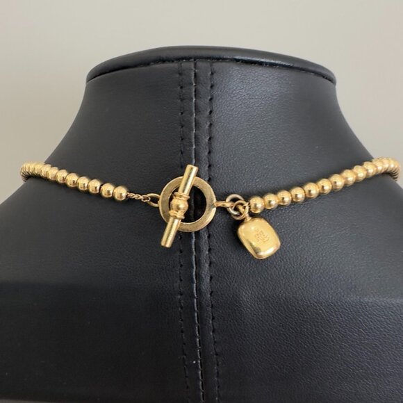 Vtg Lauren Ralph Lauren RL Gold Tone Metal Bead Ball Toggle Necklace - Picture 3 of 7